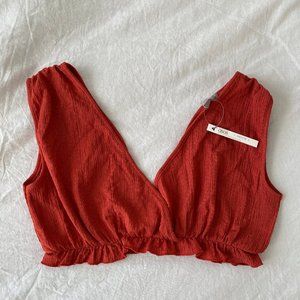 ASOS Petite jersey beach crop top crinkle rust